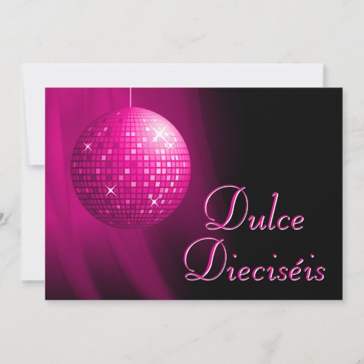 Dulce Dieciséis Disco Ball Rosa Fiesta Einladung (Vorderseite)