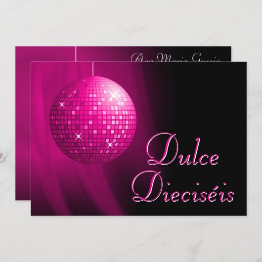 Dulce Dieciséis Disco Ball Rosa Fiesta  Einladung (Vorne/Hinten)