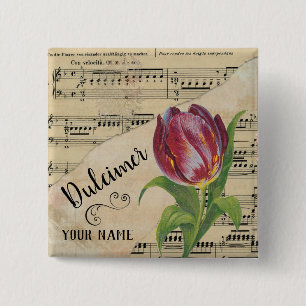 Dulcimer Tulpe Vintage Notenblätter Individualisie Button