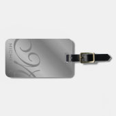 Dull Metallic Script Mit Monogramm Luggage Tag Gepäckanhänger (Vorderseite horizontal)