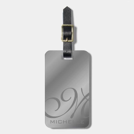 Dull Metallic Script Mit Monogramm Luggage Tag Gepäckanhänger (Vorderseite vertikal)