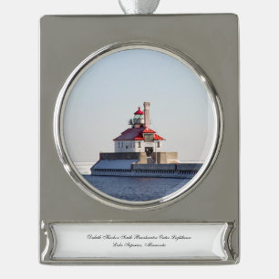Duluth Harbour South Breakwater Leuchtturm Banner-Ornament Silber
