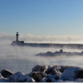 Duluth Lighthouse Canal Park Winter Schnee und Eis Dankeskarte