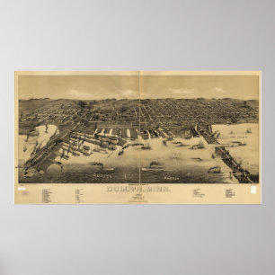 Duluth Minnesota 1887 Antike Panoramabalkarte Poster