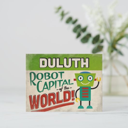 Duluth Minnesota Robot - Funny Vintag Postkarte (Stehend Vorderseite)