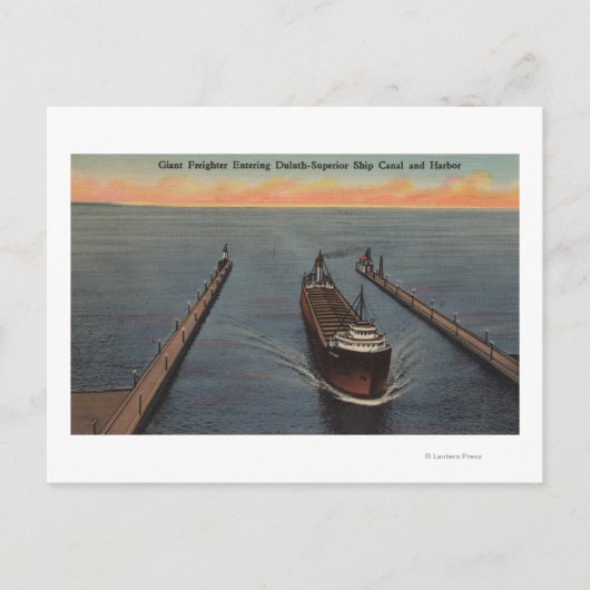 Duluth, MN - Ansicht des Frachters beim Einlaufen  Postkarte (Vorderseite)