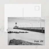 Duluth, MN Leuchtturm, schwarz-weiße Postkarte (Vorne/Hinten)