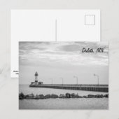 Duluth, MN Leuchtturm, schwarz-weiße Postkarte (Vorne/Hinten)