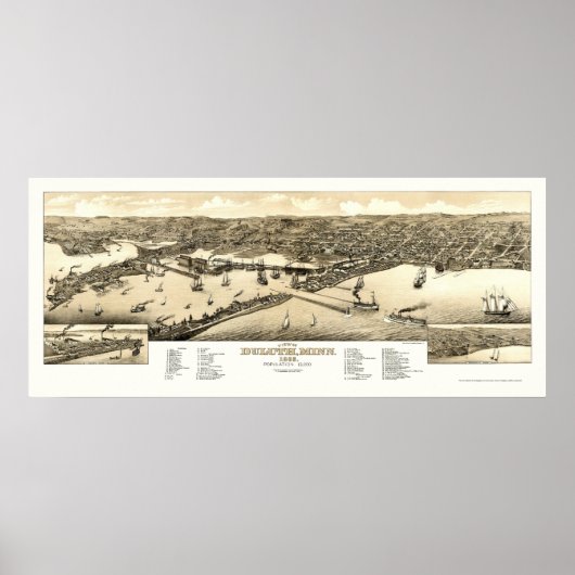 Duluth, MN Panorama Karte - 1883 Poster (Vorne)