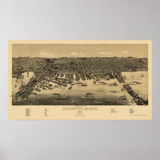 Duluth, MN Panorama Karte - 1887 Poster (Vorne)