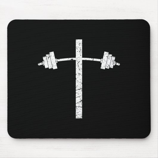 Dumbell Barbell Cross Christlich Gym Workout Lifti Mousepad (Vorne)