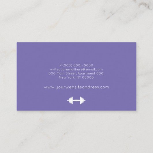 Dumbell Fitness Personal Trainer lila Visitenkarte (Rückseite)