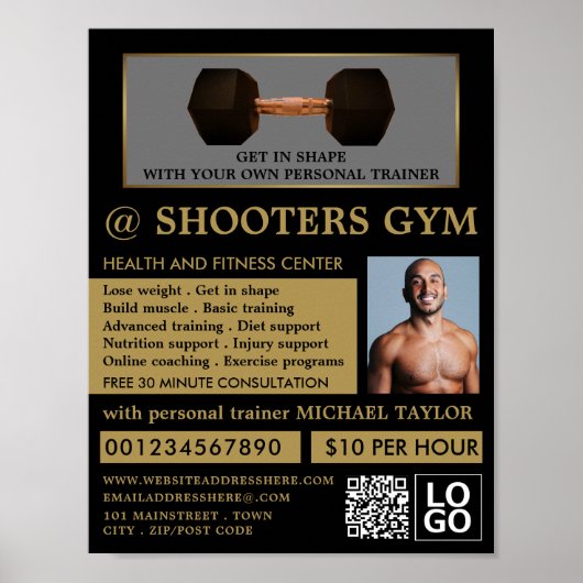 Dumbell Gewicht, Personal Trainer, Gymnastikwerbun Poster (Vorne)