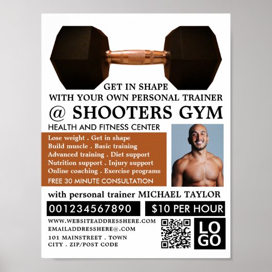 Dumbell Gewicht, Personal Trainer, Gymnastikwerbun Poster (Vorne)