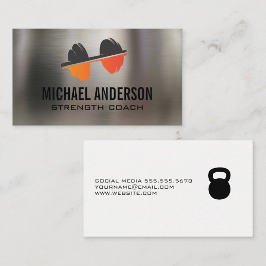 Dumbell-Logo | Fitness | Metallhintergrund Visitenkarte (Vorne/Hinten)