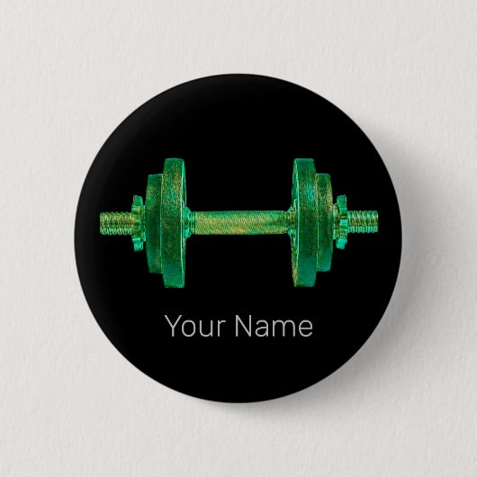 Dumbell Retro Bodybuilder Gym Fitness oder Trainer Button (Vorderseite)