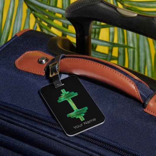 Dumbell Retro Bodybuilder Gym Fitness oder Trainer Gepäckanhänger (Vorderseite Insitu 1)