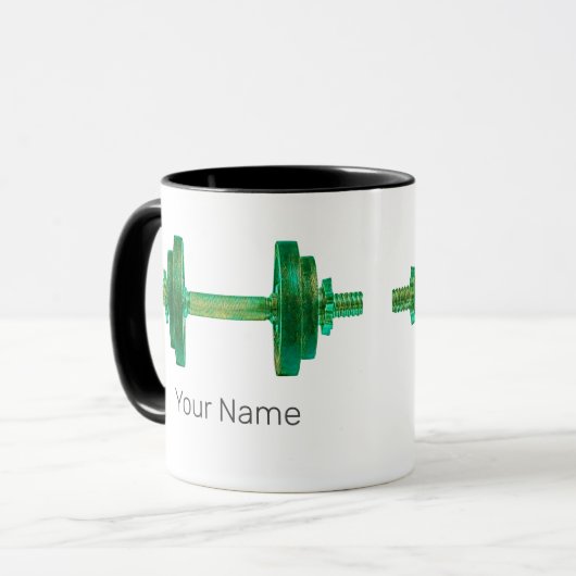 Dumbell Retro Bodybuilder Gym Fitness oder Trainer Tasse (Vorderseite Links)