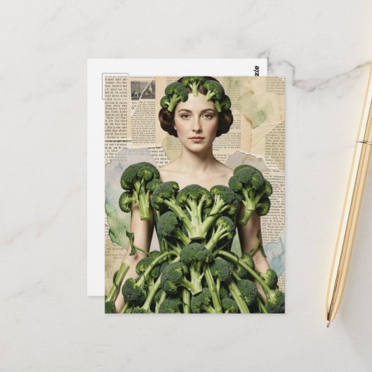 Dummer Brokkoli Kleid Frau  Postkarte (Vorderseite/Rückseite Beispiel)