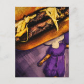 Dummer Cheeseburger Lila Pilz Dame Collage Postkarte (Vorderseite)