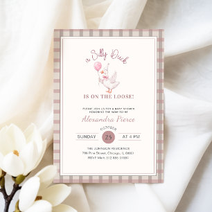 Dummer Ente Rosa Schleife Gingham Babyparty Einladung