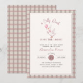 Dummer Enten-Rosa-Bogen Elegante Gingham-Baby-Part Einladung (Vorne/Hinten)