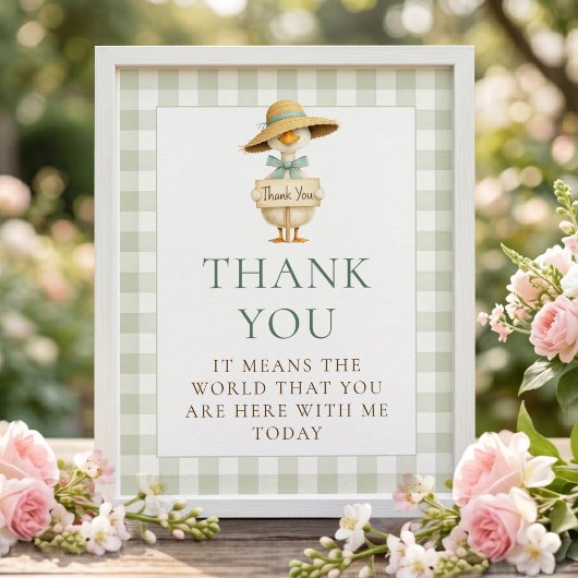 Dummer Gans1 Gingham Dankeschön Baby Shower Schild