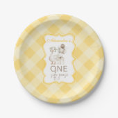 Dummer Gans 1. Geburtstag Gelb Gingham Pappteller (Vorderseite)