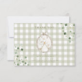 Dummer Gans 1. Geburtstag Grün Gingham Dankeskarte (Vorderseite)