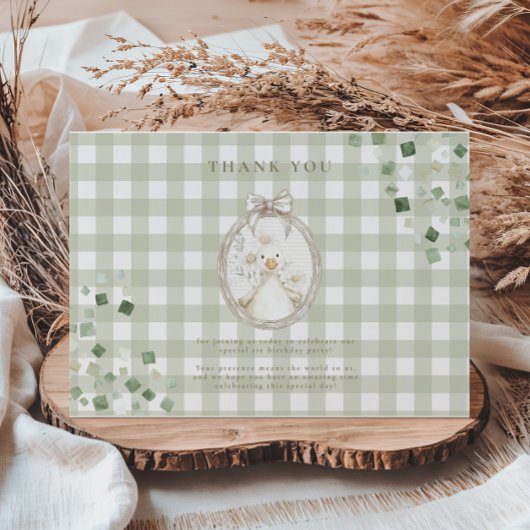 Dummer Gans 1. Geburtstag Grün Gingham Dankeskarte