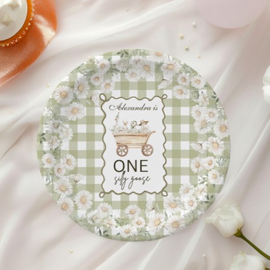 Dummer Gans 1. Geburtstag Grün Gingham Pappteller