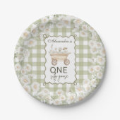 Dummer Gans 1. Geburtstag Grün Gingham Pappteller (Vorderseite)
