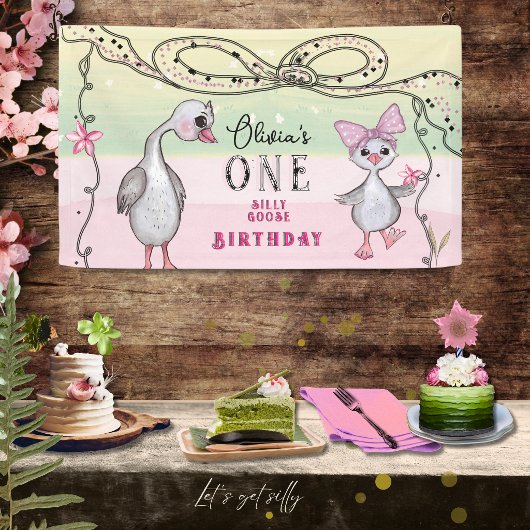 Dummer Gans 1. Geburtstag Rosa Coquette-Ästhetik Banner