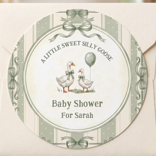Dummer Gans-Baby-Party Eleganter Salbei-Schleife Runder Aufkleber