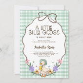 Dummer Gans Baby Shower Grün Gingham Neutral Einladung (Vorderseite)