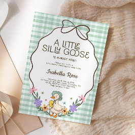 Dummer Gans Baby Shower Grün Gingham Neutral Einladung