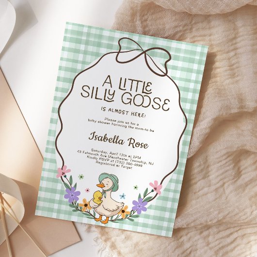 Dummer Gans Baby Shower Grün Gingham Neutral Einladung