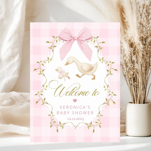 Dummer-Gans-Babymädchen-Party Rosé Gingham Willkom Poster