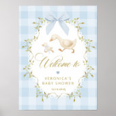 Dummer Gans Blau Gingham-Baby-Party-Empfang Poster (Vorne)
