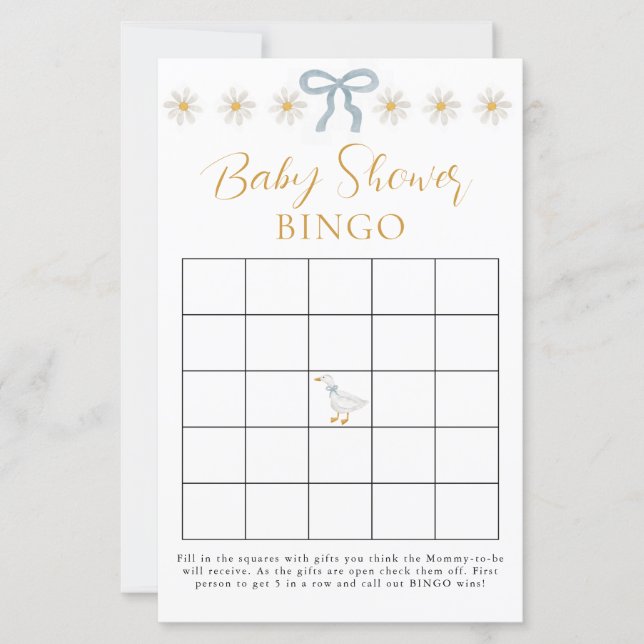 Dummer-Gans-Blau-Gingham-Baby-Shower-Bingo-Spiel  (Vorderseite)