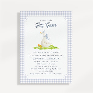 Dummer-Gans-Blau-Gingham-Baby-Shower-Einladung Einladung