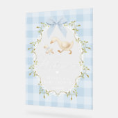 Dummer Gans Blau Gingham-Baby-Shower-Empfang Acrylschild (Winkel)