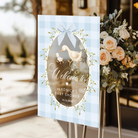 Dummer Gans Blau Gingham-Baby-Shower-Empfang Acrylschild
