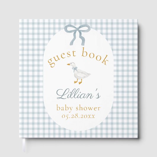 Dummer Gans Blau Gingham Baby Shower Gästebuch (Vorderseite)