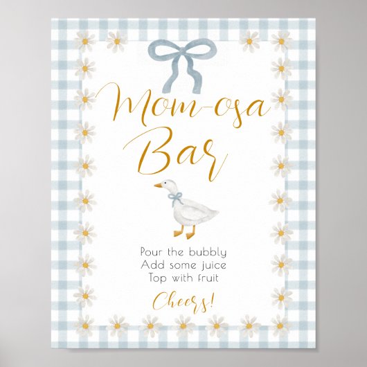 Dummer Gans Blau Gingham Baby Shower Mimosa Schild (Vorne)