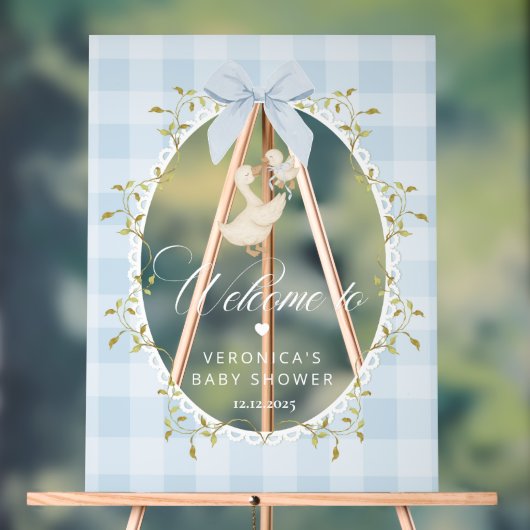 Dummer Gans Blau Gingham Babyshower Begrüßung Acrylschild (Neutral)