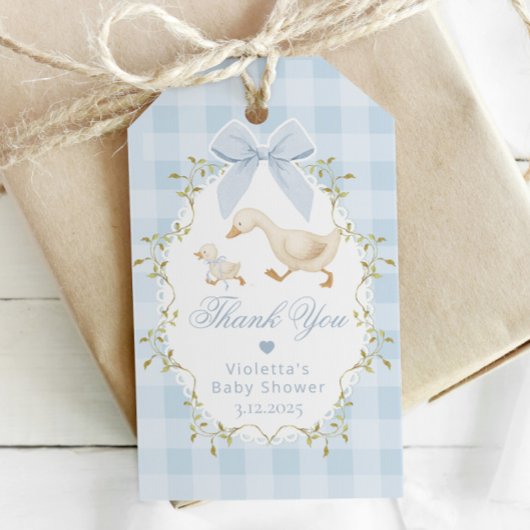 Dummer Gans Blau Gingham Danke Geschenkanhänger