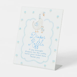 Dummer Gans Blaue Blumige Babyparty-Windel-Raffle Sockelschild