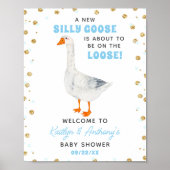 Dummer Gans Blaue Wasserfarbe Baby Shower Willkomm Poster (Vorne)