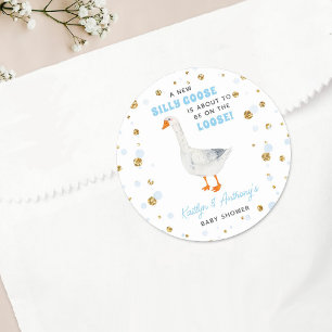 Dummer Gans Blaue Wasserfarbe Jungen Baby Shower Runder Aufkleber